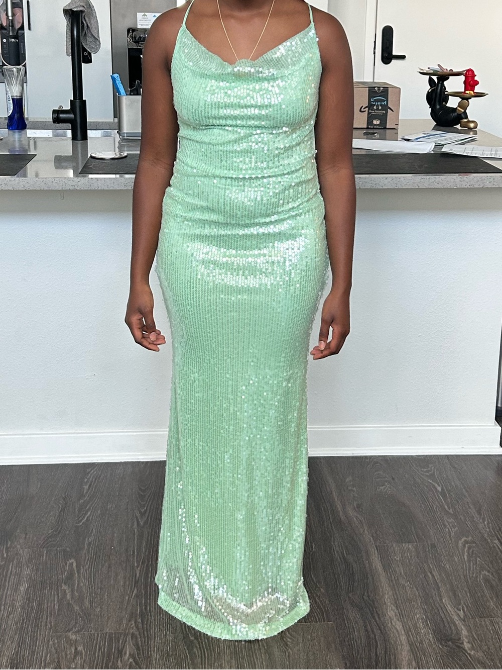 Fashion Nova Mint Green Sequin Maxi Dress